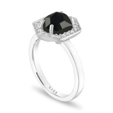 Hexagon Black Diamond Engagement Ring Halo Anniversary Ring 14K White Gold 2.97 Carat Unique Certified Handmade