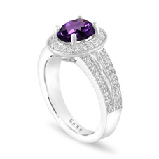 Oval Amethyst Engagement Ring Unique Halo 14K White Gold 1.56 Carat Handmade Certified