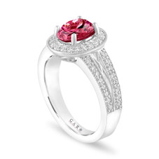 Oval Pink Tourmaline Engagement Ring Unique Halo 14K White Gold 1.57 Carat Handmade Certified