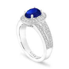 Oval Sapphire Engagement Ring Unique Halo 14K White Gold 1.82 Carat Handmade Certified