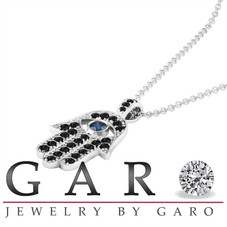 Platinum Black Diamond Large Hamsa Pendant Necklace 1.00 Carat Unique Handmade Certified