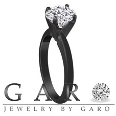 1.01 Carat Lab Grown Diamond Solitaire Engagement Ring, IGI Certified 14K Black Gold Vintage Style Handmade