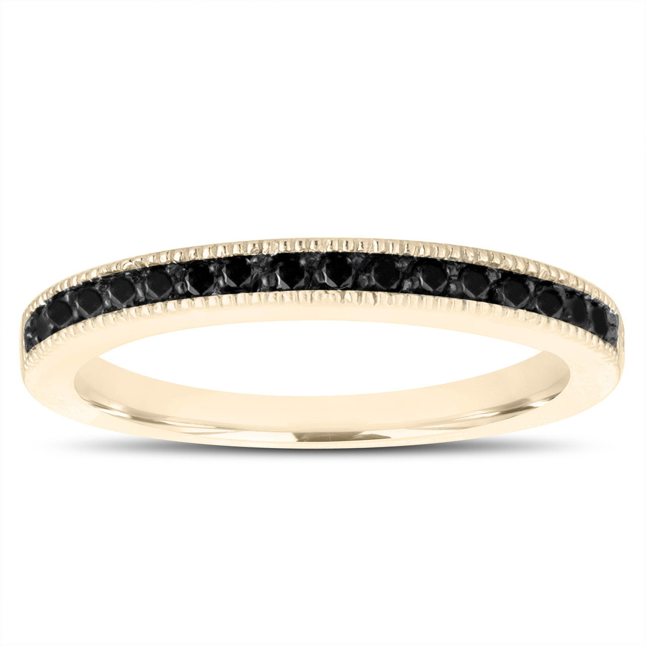 Fancy Black Diamonds Wedding Band 14K Yellow Gold Half Eternity ...