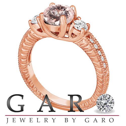 Modern Antique 14K Rose Gold 1.0 Carat Morganite Diamond Engagement Ring  AR116-14KRGDMO | Caravaggio Jewelry