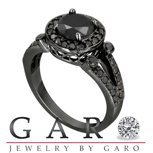 Art Masters Caravaggio 14K Black Gold 1.25 Ct Princess Yellow Sapphire  Diamond Engagement Ring Wedding Band Set R623PS-14KBGDYS | Black Gold Ring