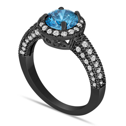 Blue Diamond Engagement Ring 1.53 Carat Vintage Style 14K Black Gold ...