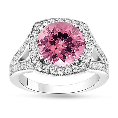 Pink Tourmaline And Diamonds Engagement Ring 14K White Gold 3.25 Carat ...