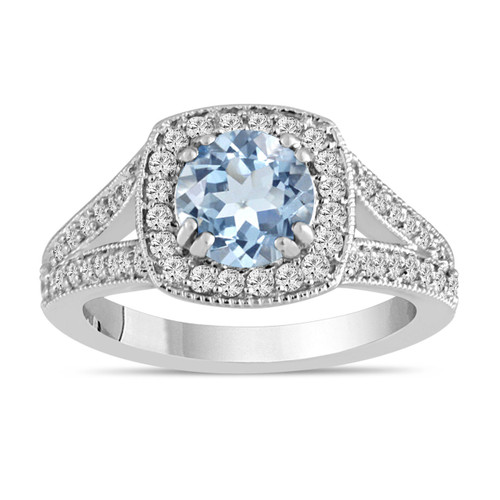 Aquamarine And Diamond Engagement Ring 1.46 Carat 14K White Gold Bridal ...