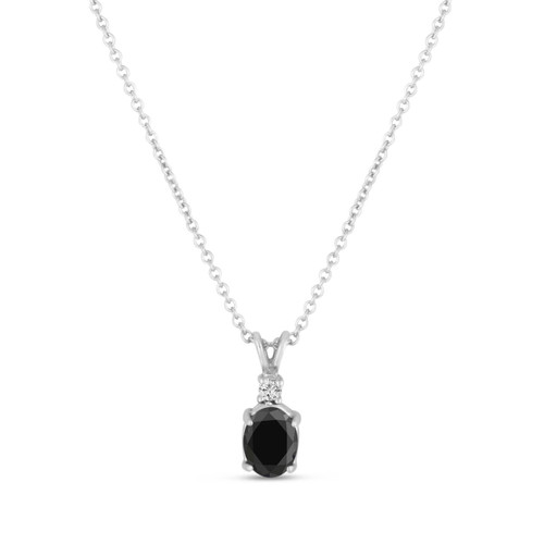 Oval Black Diamond Solitaire Pendant Necklace 14K White Gold 1.04 Carat HandMade