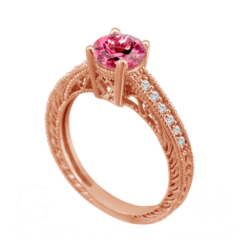 Pink Tourmaline & Diamond Engagement Ring Vintage Style 14K Rose Gold 0 ...