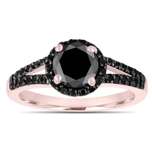 Certified Fancy Black Diamond Engagement Ring 14K Rose Gold 1.45 Carat ...