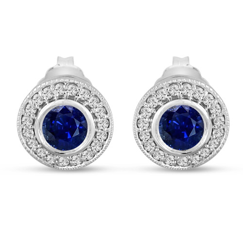 Sapphire And Diamonds Stud Earrings 0.92 Carat 14k White Gold Micro ...