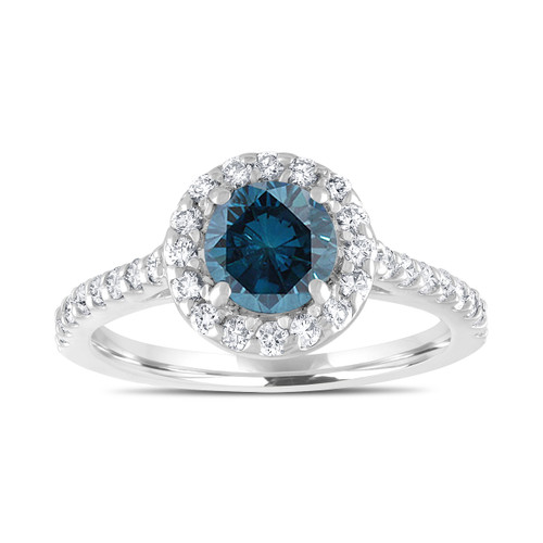 Platinum Blue Diamond Engagement Ring, Halo Wedding Ring 1.55 Carat ...