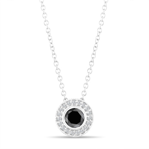 Black Diamond Pendant Necklace 14K White Gold 0.50 Carat ...