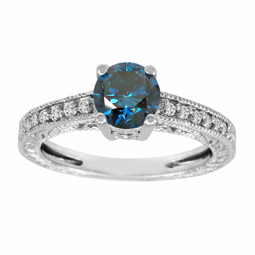 Vintage Engagement Ring, Blue Diamond Engagement Ring, Bridal Ring, 1. ...