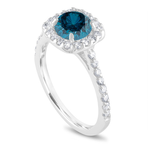 Blue Diamond Engagement Ring Platinum, Cushion Cut Wedding Ring, Halo ...
