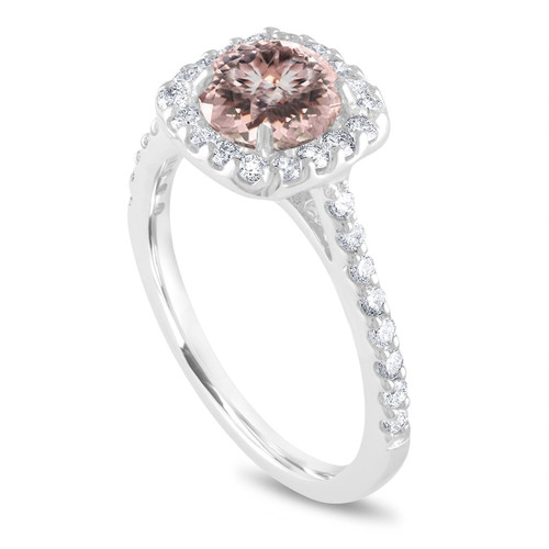 1.50 Carat Peach Pink Morganite (princess cut Morganite) Diamond Engagement  Ring Wedding Bridal Set in 10k White Gold