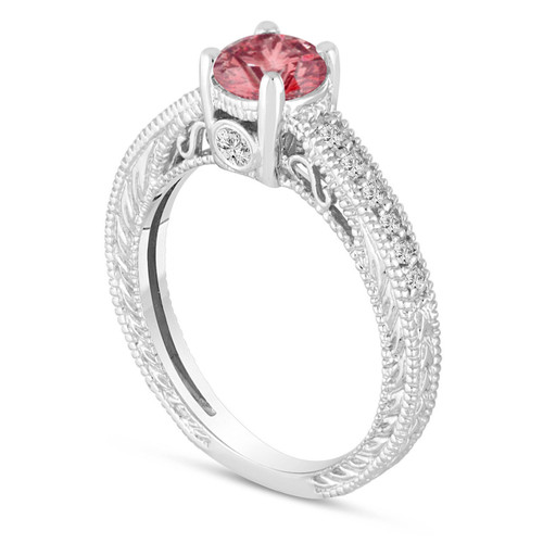 White Gold Fancy Intense Enhanced Pink Diamond Ring 0.66ct | Rich Diamonds