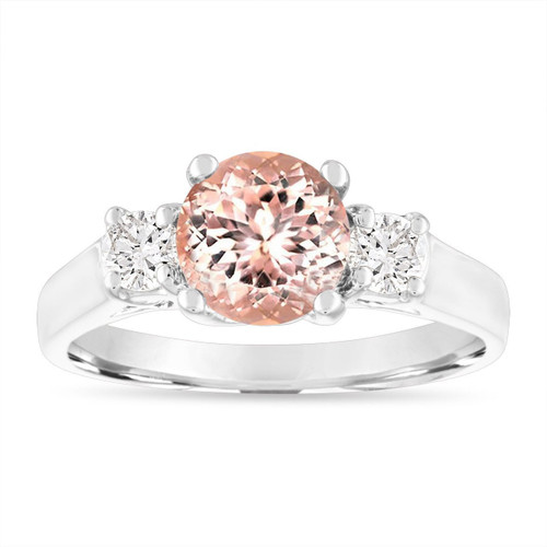 1.40 Carat Morganite Engagement Ring, Three Stone Engagement Ring ...