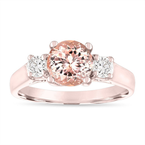 Rose Gold Morganite Engagement Ring, Three Stone Engagement Ring, 1.40 ...