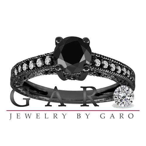 Mens Modern 14K Black Gold 3.0 Ct Princess Black Sapphire Wedding Ring  R1132-14KBGBLS | Decorum Jewelry