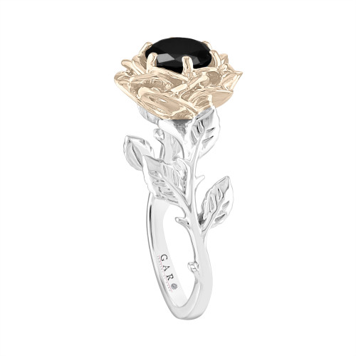 1.50 Carat Black Diamond Engagement Ring, Rose Flower Ring, Floral ...
