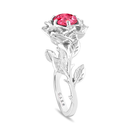 White Gold, Pink Sapphire and Diamond Flower Motif Ring