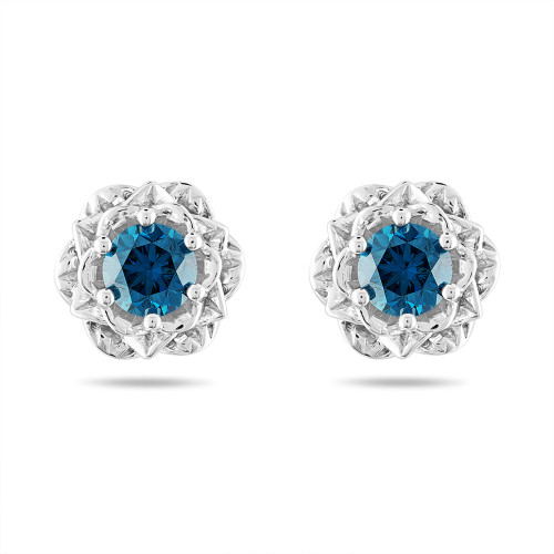 Blue Diamond Rose Flower Earrings, Platinum Floral Stud Earrings ...