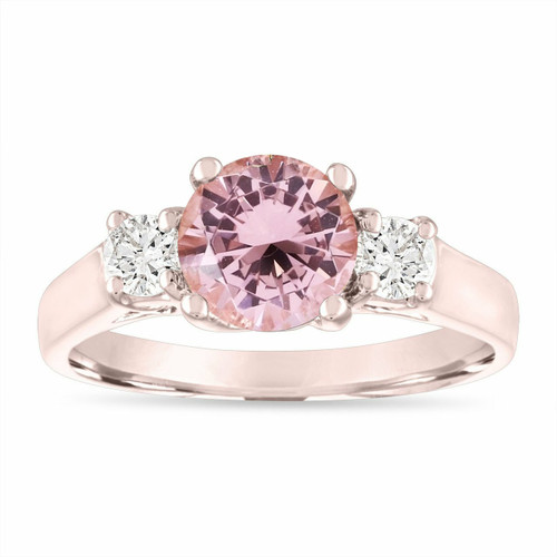 Pink Morganite and Diamond Engagement Ring, Three Stone Engagement Ring ...