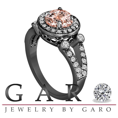Vintage Morganite Diamonds Halo Marquise Cut Engagement Ring antique 1ct Morganite  ring art deco 14k White