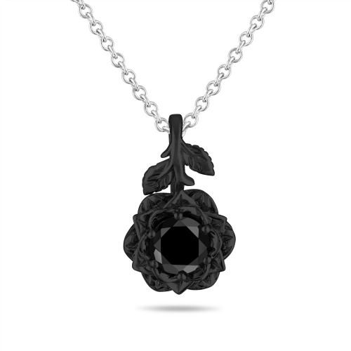 1.20 Carat Black Diamond Rose Flower Pendant Necklace, Floral Pendant ...