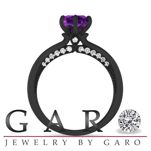 French Pave 2 Carat Cushion Dark Amethyst and Diamond Halo Split Shank –  shygems.com