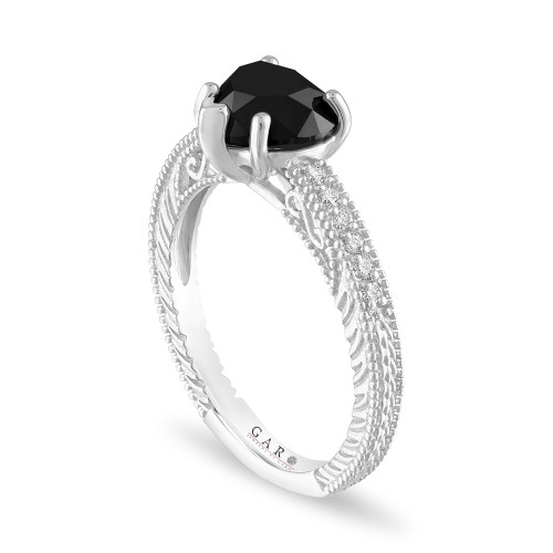 Non Traditional Black diamond Engagement Ring In 14K White Gold |  Fascinating Diamonds