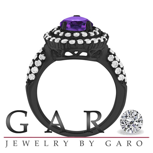 Classic 14K Black Gold 1.0 CT Amethyst Blazer Wedding Ring R203-14KBGAM |  Caravaggio Jewelry