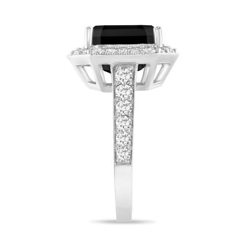 Big 5.19 Carat Emerald Cut Natural Black Diamond Engagement Ring With 2  Lines of Colorless Diamonds, Each Side and Diamond Halo, 14k Gold -   Norway