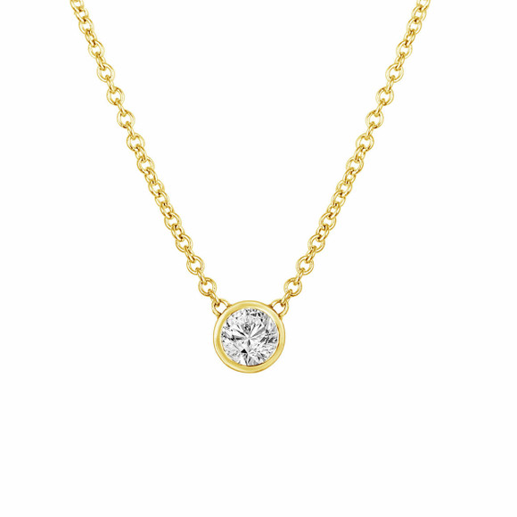 0.25 Carat Diamond By The Yard Solitaire Pendant Necklace  Low Bezel Set 14K Yellow Gold or White Gold Certified Handmade 