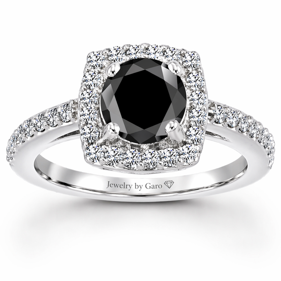 Black Diamond Halo Engagement Ring 1.41 Carat 14K White Gold, Yellow Gold Or Rose Gold Unique Certified Handmade