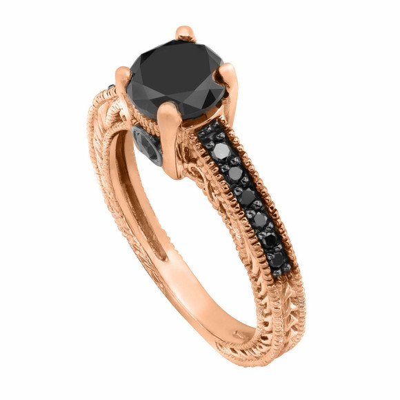 Black Diamond Engagement Ring 14K Rose Gold 0.86 Carat HandMade Certified Black Diamond Engagement Ring 14K Rose Gold 0.86 Carat HandMade Certified