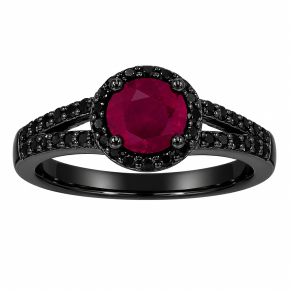 Ruby Halo Engagement Ring 14K Black Gold 1.43 Carat Vintage Style Handmade Bridal Ring July Birthstone