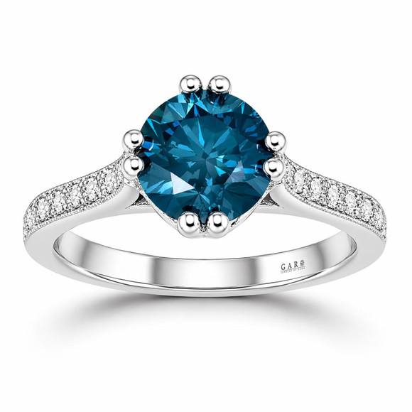 Blue Diamond Engagement Ring 1.83 Carat 14K White Gold Unique Certified  Handmade