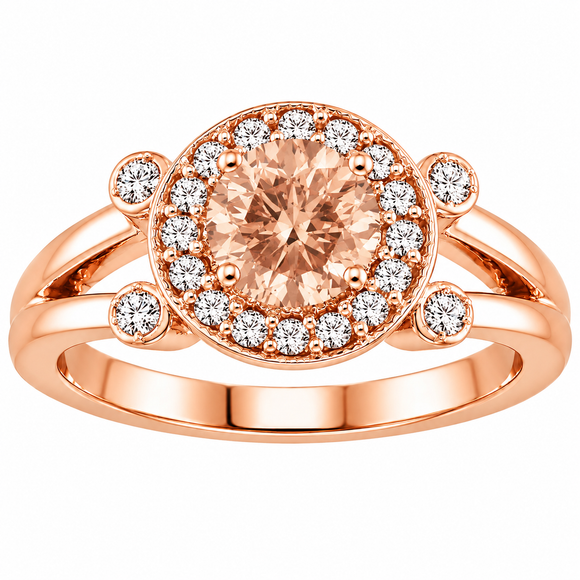Champagne Diamond Engagement Ring 14K Rose Gold 1.03 Carat Unique Halo Certified Handmade