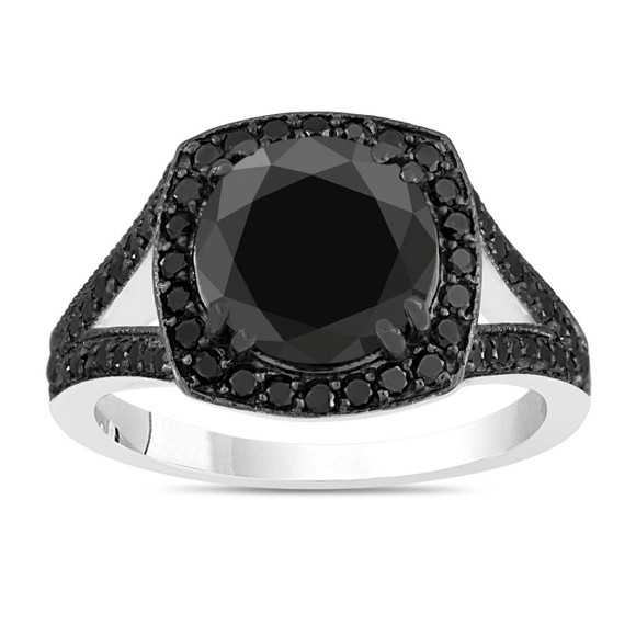 Black Diamond Split Shank Engagement Ring 14K White Gold 4.20 Carat Halo Certified Handmade Black Diamond Split Shank Engagement Ring 14K White Gold 4.20 Carat Halo Certified Handmade