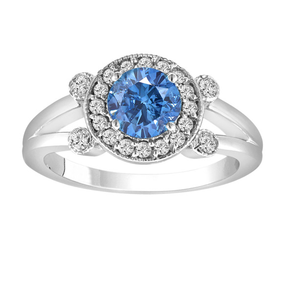 Fancy Blue & White Diamond Halo Engagement Ring 14k White Gold 1.01 Carat Certified HandMade Ring Fancy Blue & White Diamond Halo Engagement Ring 14k White Gold 1.01 Carat Certified HandMade Ring