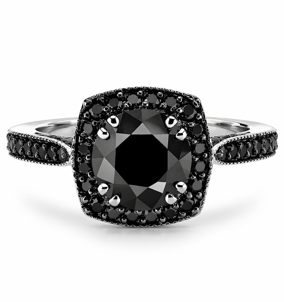 1.50 Carat Black Diamond Cocktail Ring 18K White Gold Or Yellow Gold Halo Certified Handmade