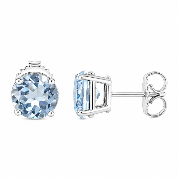 1.00 Carat Platinum Aquamarine Stud Earrings Handmade Birthstone