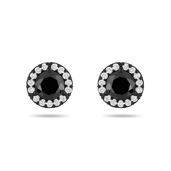 Black Diamond Earrings 14K Black Gold Vintage Style Halo Pave Unique 1.32 Carat Handmade Certified