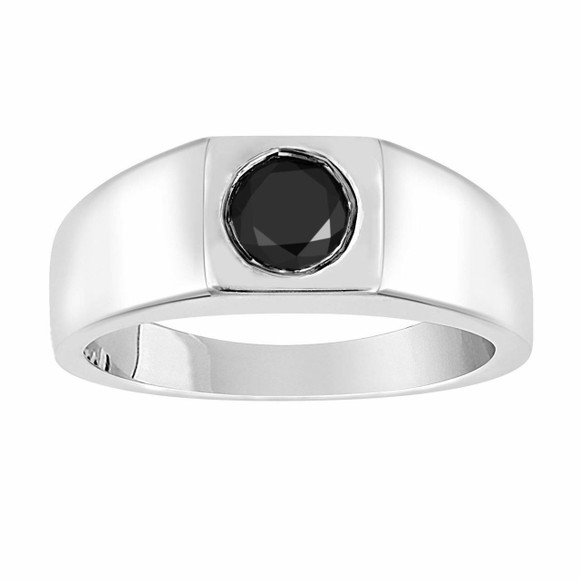 0.55 Carat Mens Black Diamond Solitaire Ring 14K White Gold Handmade