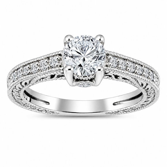 1.25 Carat Diamond Filigree Engagement Ring GIA Certified Unique Scroll Design 14K White Gold, Yellow Gold Or Rose Gold Handmade