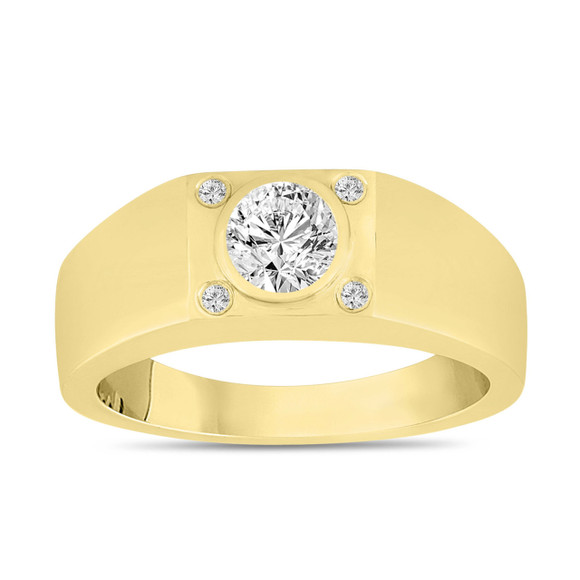 Natural Diamond Mens Ring 14K Yellow Gold 0.55 Carat Unique Handmade Gia Certified
