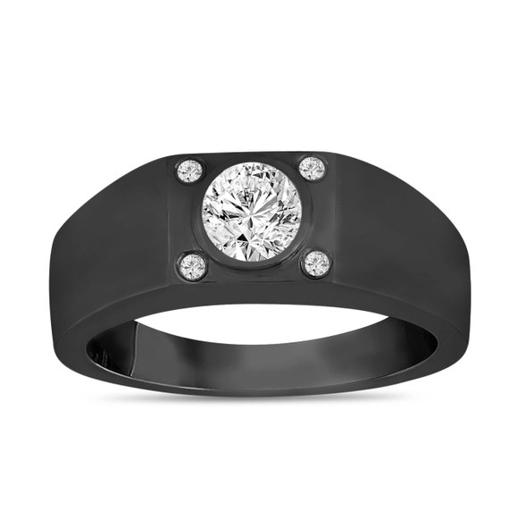 Natural Diamond Mens Wedding Ring Vintage Style 14K Black Gold 0.55 Carat Handmade Gia Certified